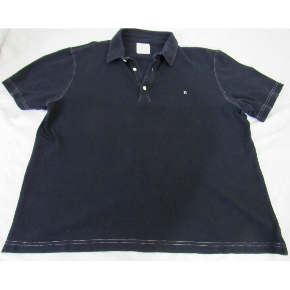 Billy Reid Solid Black Logo Cotton Polo Collar Casual Shirt size XL